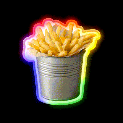 Bucket Of Fries Chips Funny Fast Food Led Neon Sign For Burger Place Rgb Color