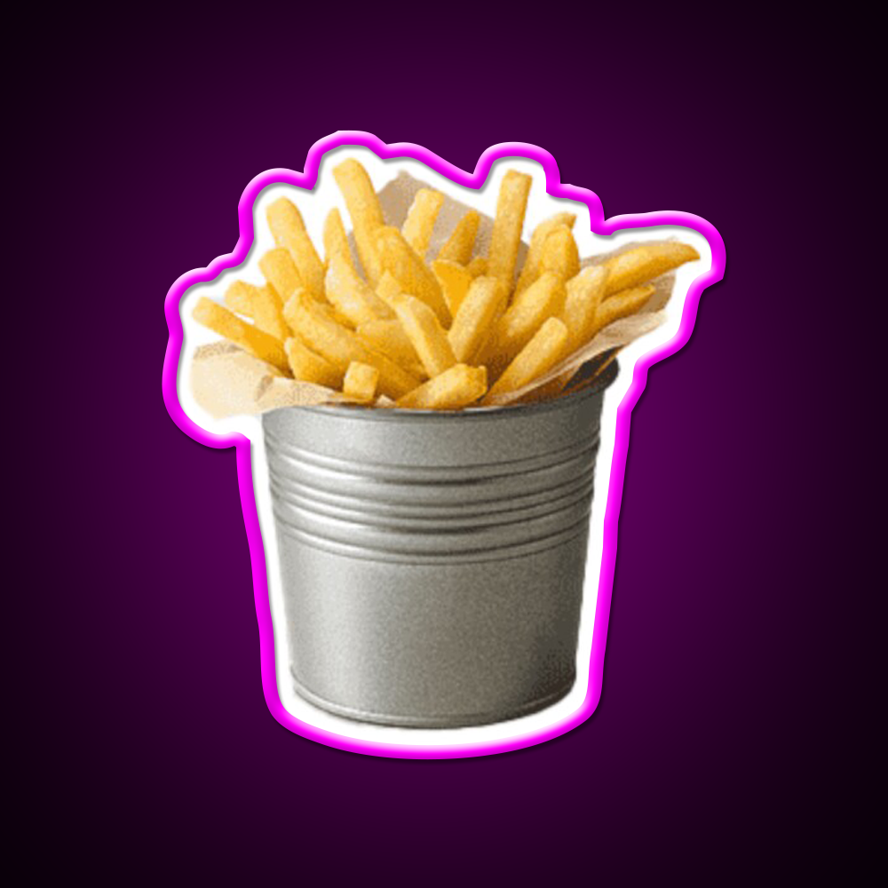 Bucket Of Fries Chips Funny Fast Food Led Neon Sign For Burger Place Rgb Color