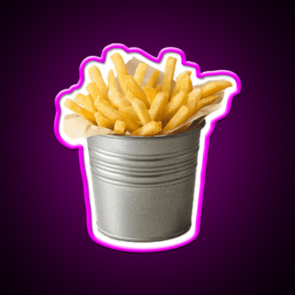 Bucket Of Fries Chips Funny Fast Food Led Neon Sign For Burger Place Rgb Color