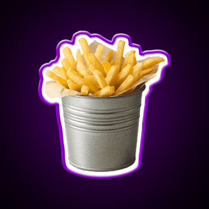 Bucket Of Fries Chips Funny Fast Food Led Neon Sign For Burger Place Rgb Color