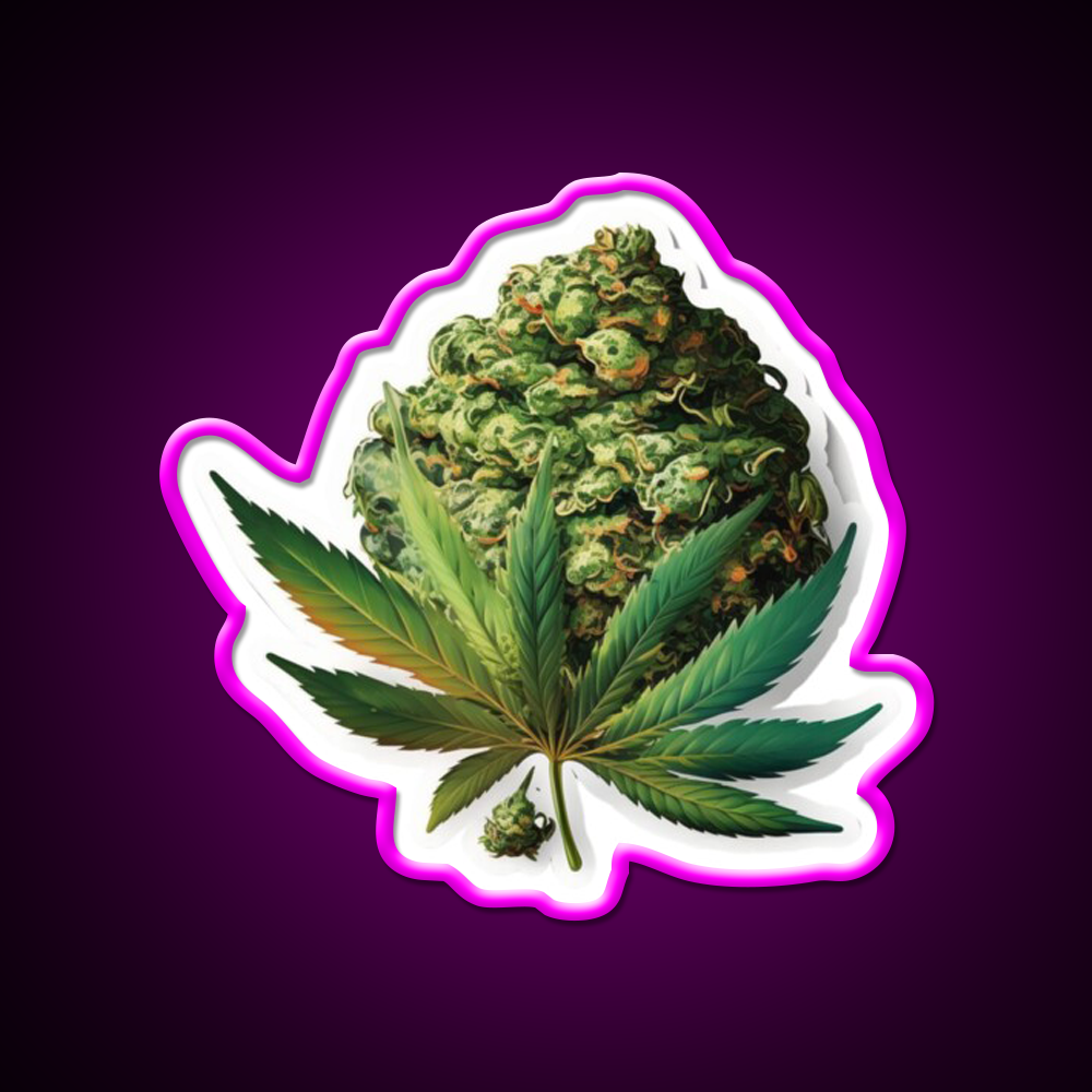 Bud Hemp Inspired Green Leaf Led Neon Sign Rgb Color - Neon sign mounted on wall in room
