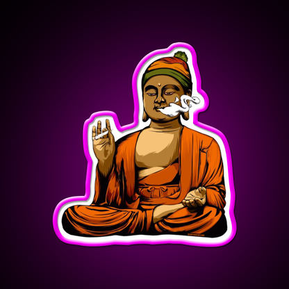 Buddha Hemp Inspired Green Leaf Led Neon Sign Rgb Color - Neon sign mounted on wall in room