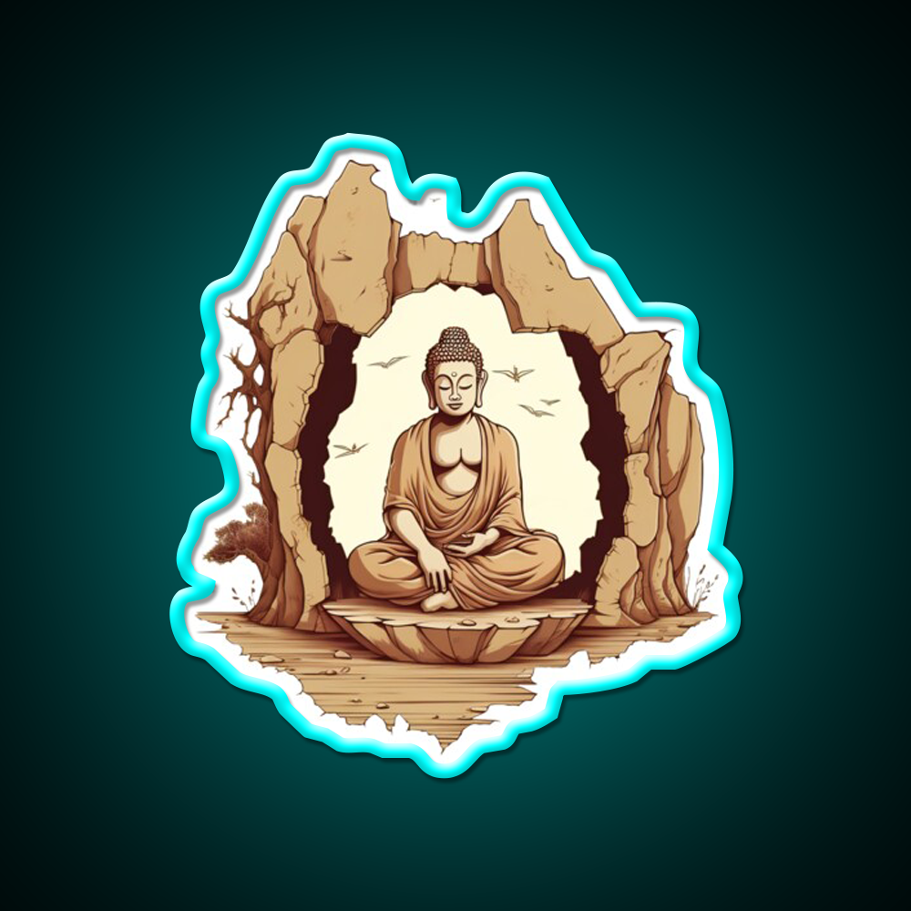 Buddha Sitting On A Stone In A Meditative Illustration Yoga Led Neon Sign Rgb Color