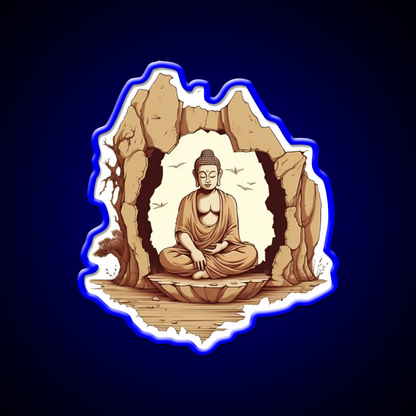 Buddha Sitting On A Stone In A Meditative Illustration Yoga Led Neon Sign Rgb Color