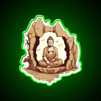 Buddha Sitting On A Stone In A Meditative Illustration Yoga Led Neon Sign Rgb Color