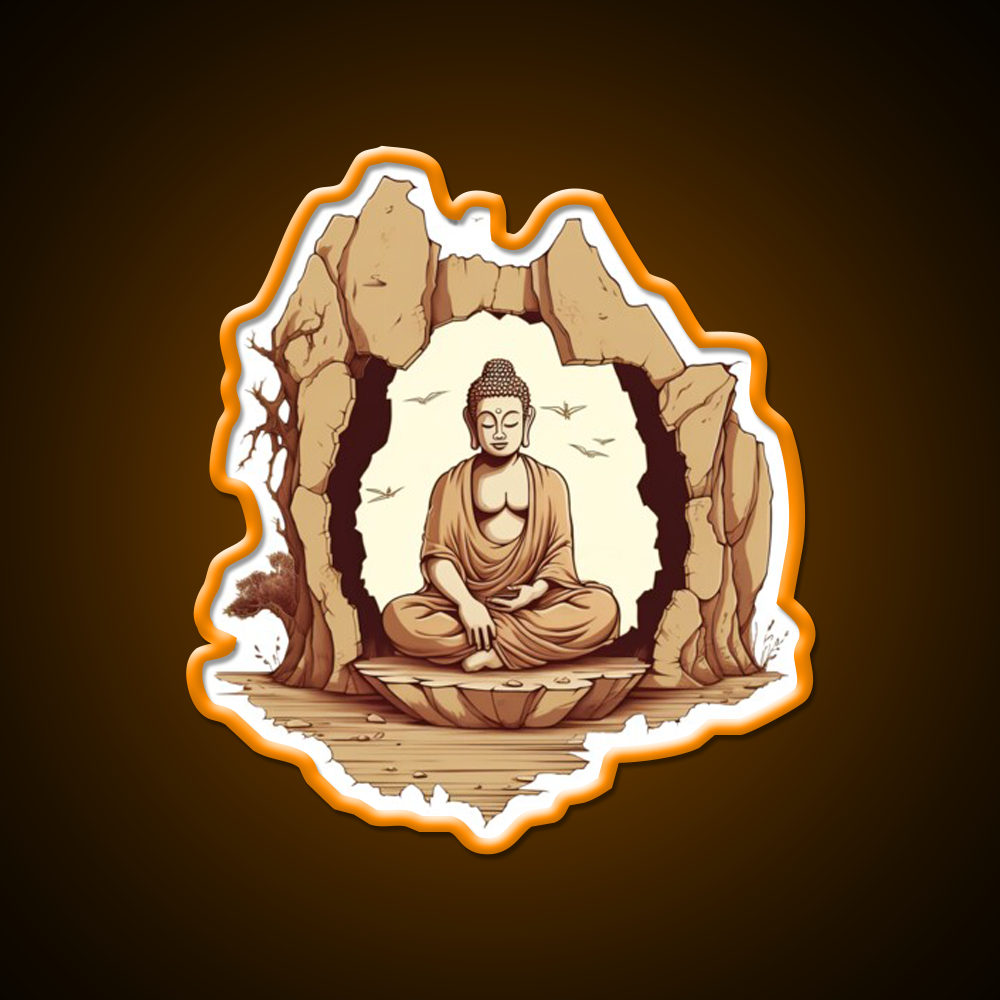 Buddha Sitting On A Stone In A Meditative Illustration Yoga Led Neon Sign Rgb Color