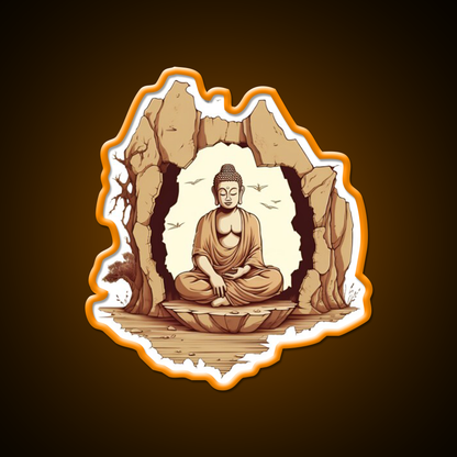 Buddha Sitting On A Stone In A Meditative Illustration Yoga Led Neon Sign Rgb Color