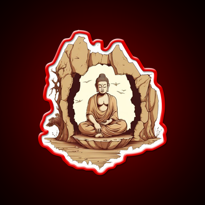 Buddha Sitting On A Stone In A Meditative Illustration Yoga Led Neon Sign Rgb Color