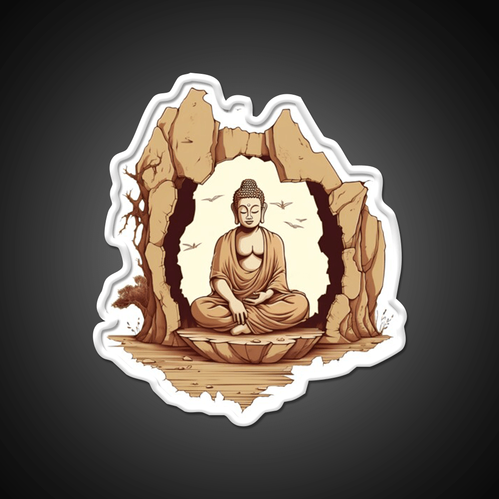 Buddha Sitting On A Stone In A Meditative Illustration Yoga Led Neon Sign Rgb Color - Shineneon