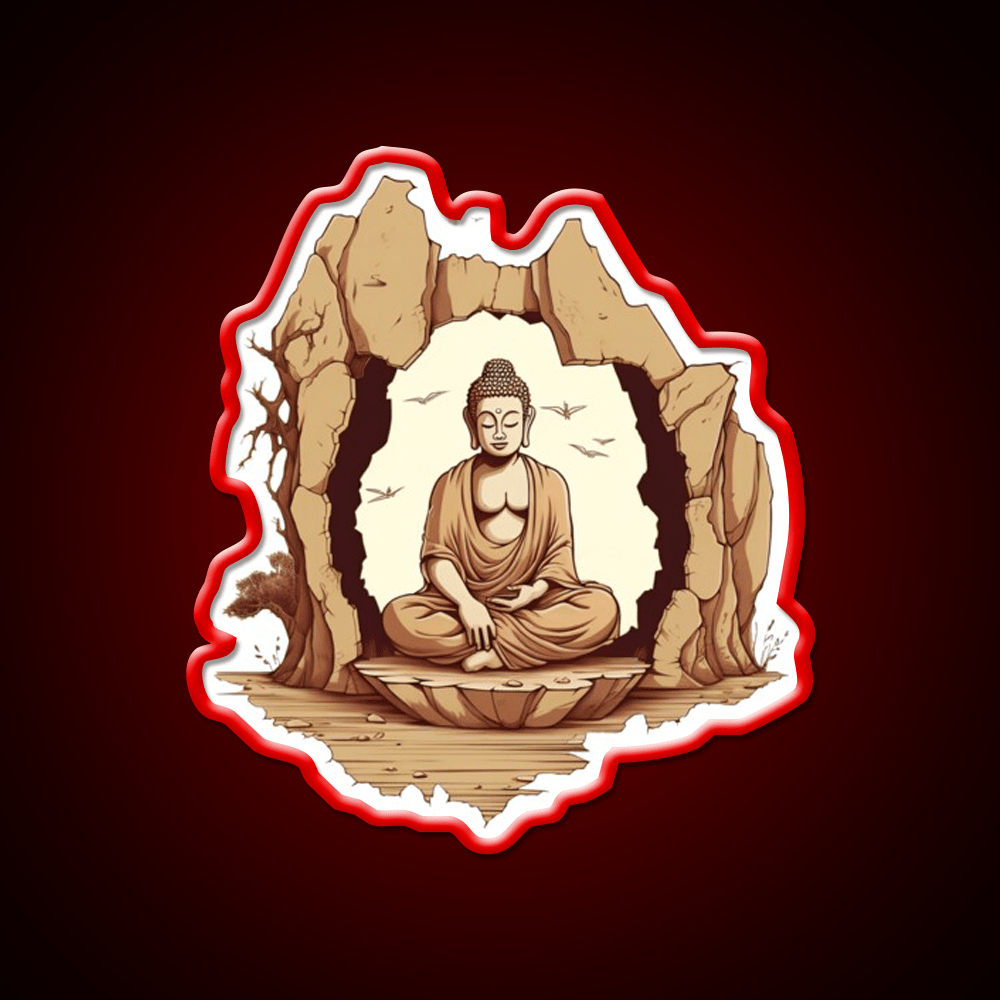 Buddha Sitting On A Stone In A Meditative Illustration Yoga Led Neon Sign Rgb Color - Shineneon