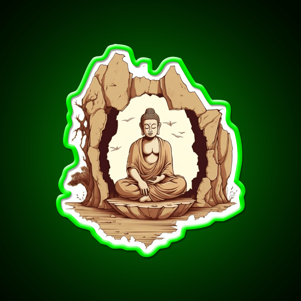 Buddha Sitting On A Stone In A Meditative Illustration Yoga Led Neon Sign Rgb Color - Shineneon