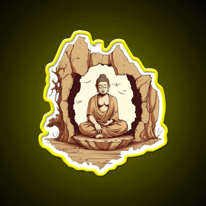 Buddha Sitting On A Stone In A Meditative Illustration Yoga Led Neon Sign Rgb Color
