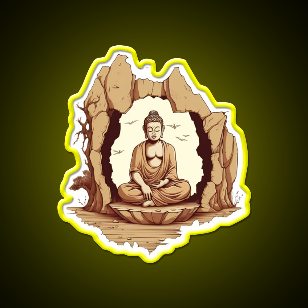 Buddha Sitting On A Stone In A Meditative Illustration Yoga Led Neon Sign Rgb Color