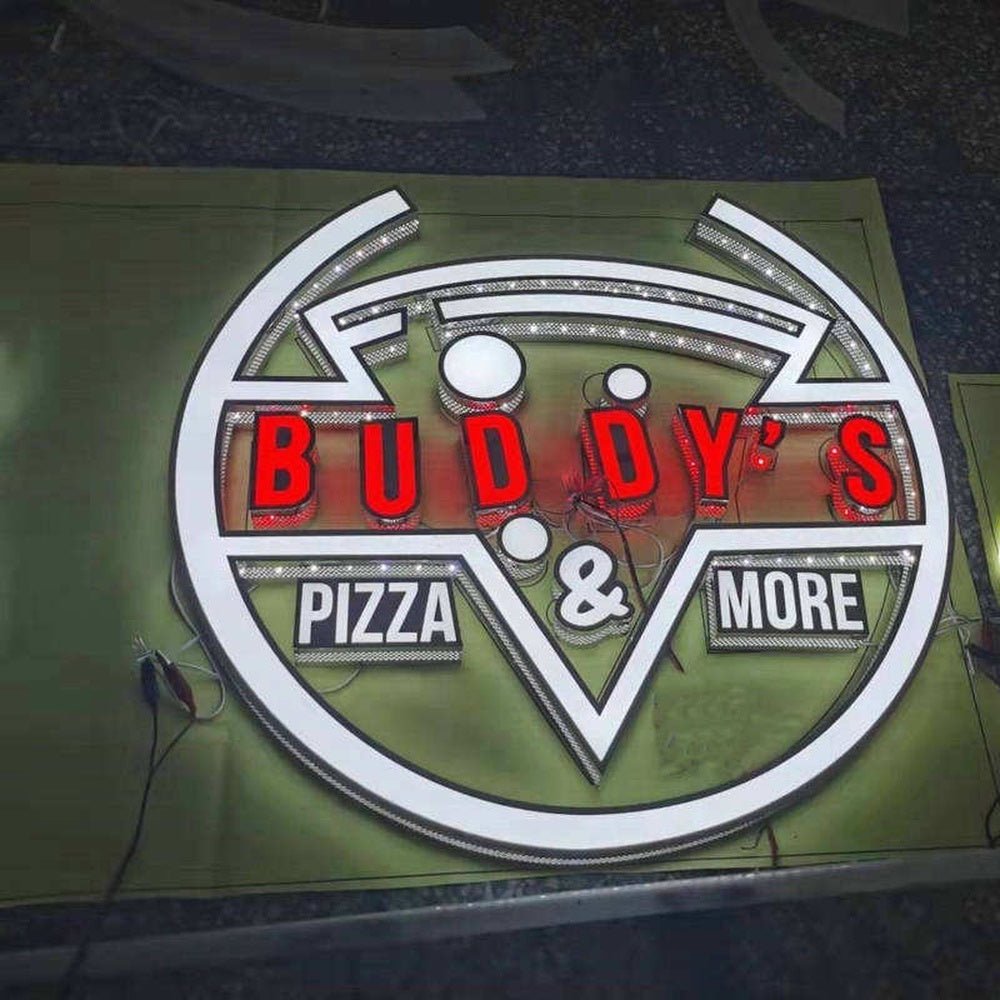 Buddys Pizza And More 3D Frontlit And Backlit Channel Letter Led Light Sign - Shineneon