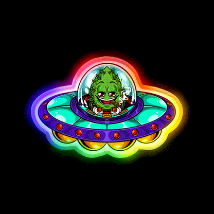 Buds Head Nugz Alien Labs Ufo Hemp Inspired Green Leaf Led Neon Sign Rgb Color - LED neon sign close-up detail