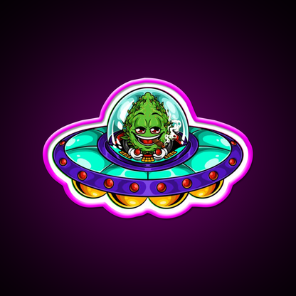 Buds Head Nugz Alien Labs Ufo Hemp Inspired Green Leaf Led Neon Sign Rgb Color - Neon sign mounted on wall in room