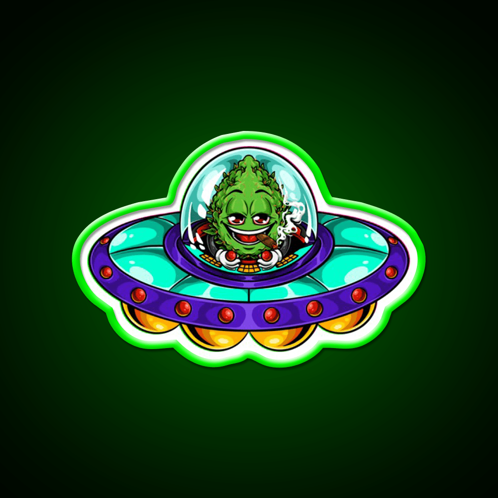 Buds Head Nugz Alien Labs Ufo Hemp Inspired Green Leaf Led Neon Sign Rgb Color - Shineneon