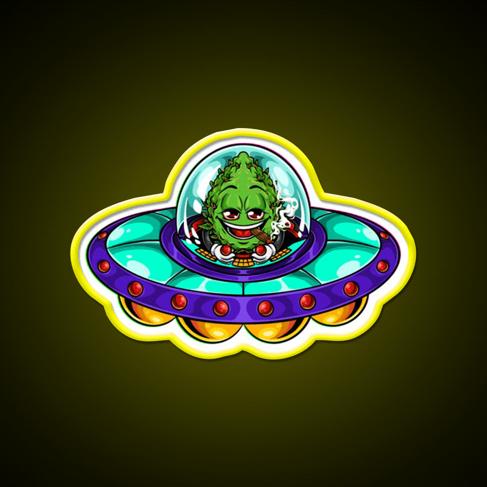 Buds Head Nugz Alien Labs Ufo Hemp Inspired Green Leaf Led Neon Sign Rgb Color - Custom LED neon sign front view
