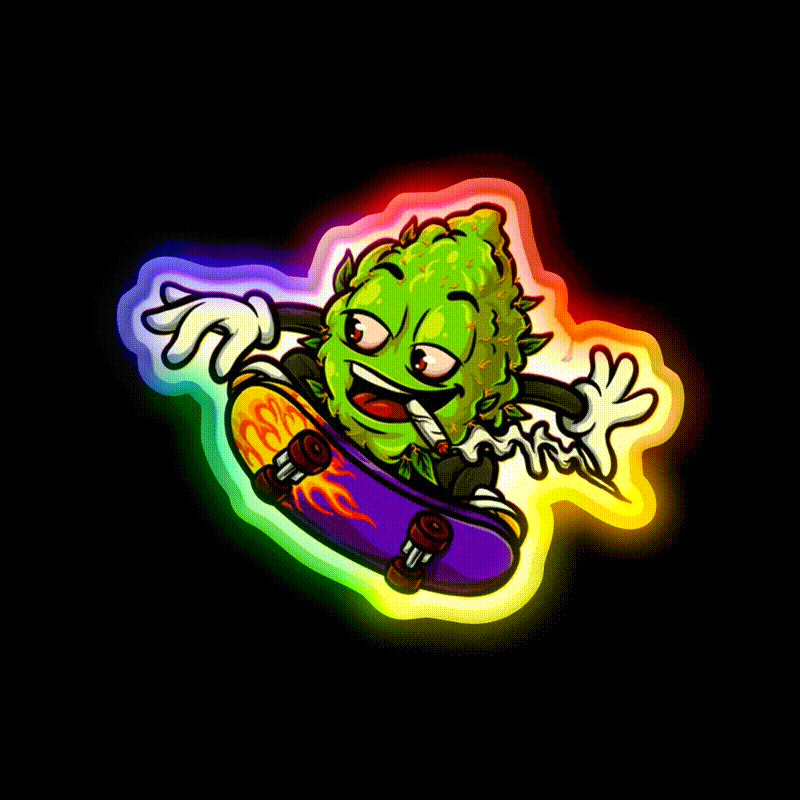 Buds Head Nugz Skateboard Hemp Inspired Green Leaf Led Neon Sign Rgb Color - LED neon sign close-up detail