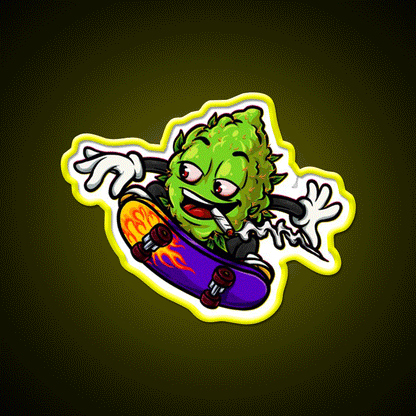 Buds Head Nugz Skateboard Hemp Inspired Green Leaf Led Neon Sign Rgb Color - Custom LED neon sign front view