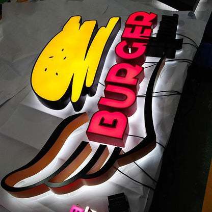 Buger 3D Front And Back Lit Letters Metal Led Sign - Shineneon