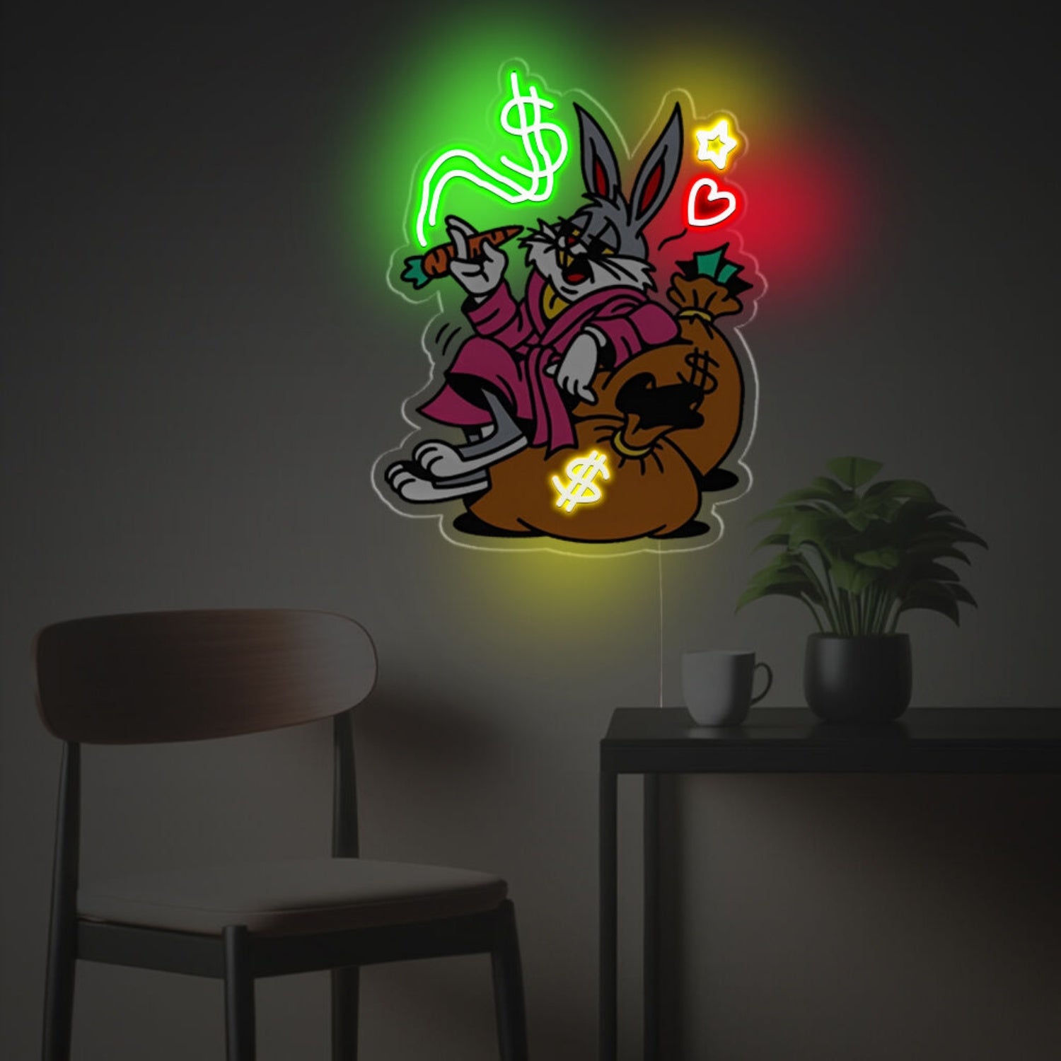 Bugs Bunny Sitting On Bags Of Money Led Neon Acrylic Artwork | Shineneon
