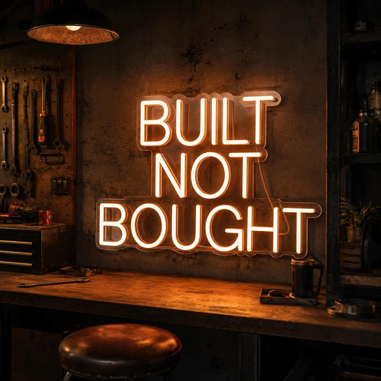 Built Not Bought Neon Sign LED Neon Sign real lifestyle scene