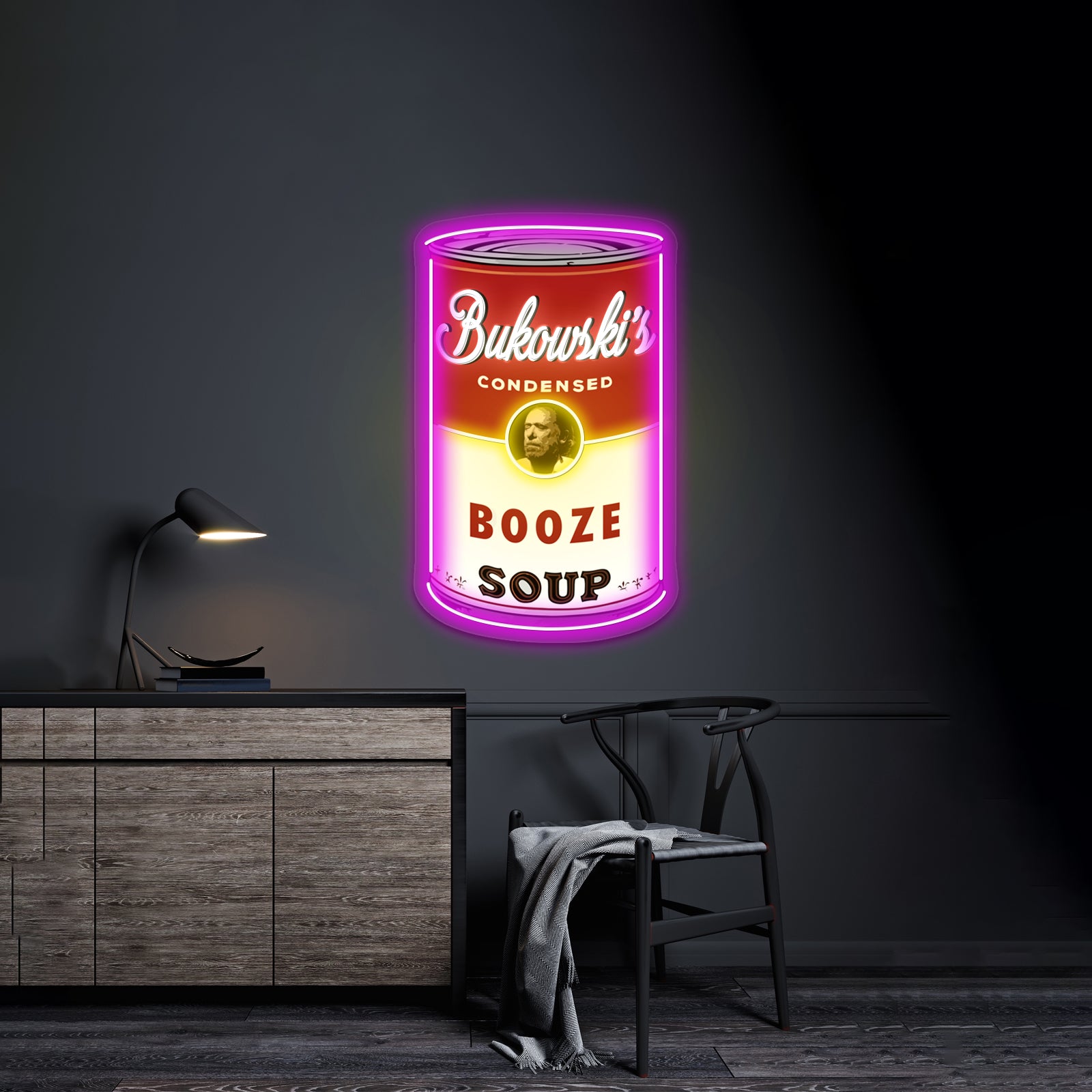 Bukowski Booze Soup Artwork Business Neon Sign | Shineneon