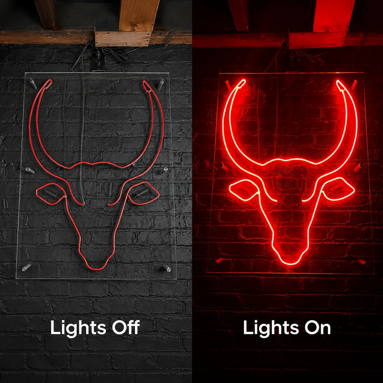 Bull Head Smokehouse Neon Sign LED Neon Sign day and night comparison