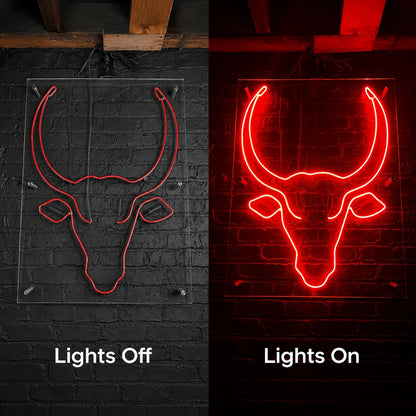 Bull Head Smokehouse Neon Sign LED Neon Sign day and night comparison
