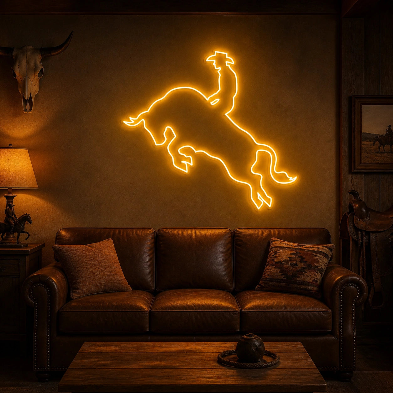 Bull Rider Vintage LED Neon Sign real lifestyle scene