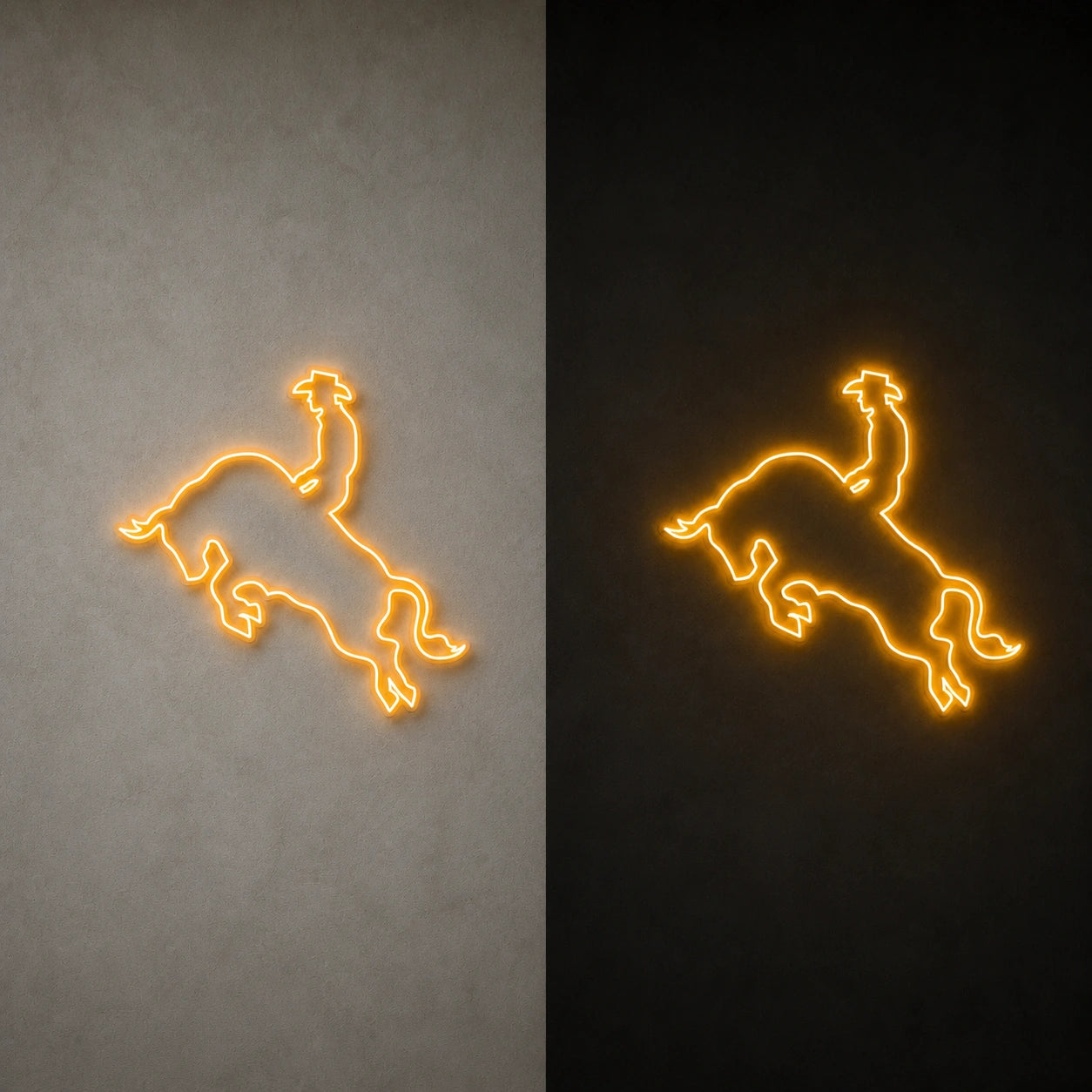 Bull Rider Vintage LED Neon Sign day and night comparison