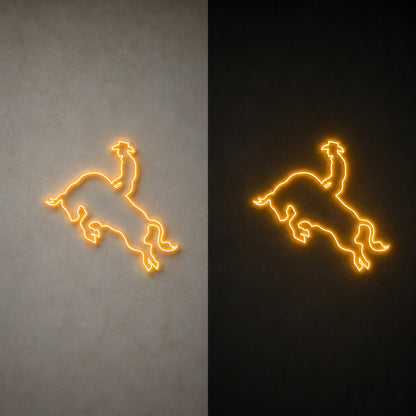 Bull Rider Vintage LED Neon Sign day and night comparison