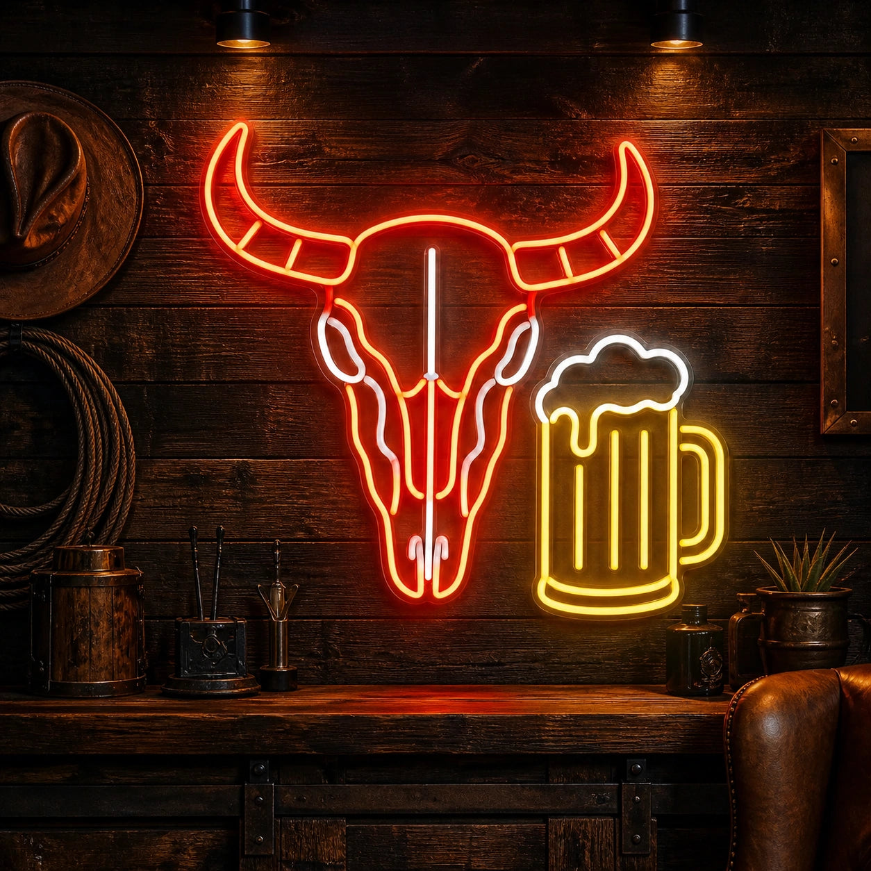 Bull Skull Beer Mug Vintage LED Neon Sign high-converting product image
