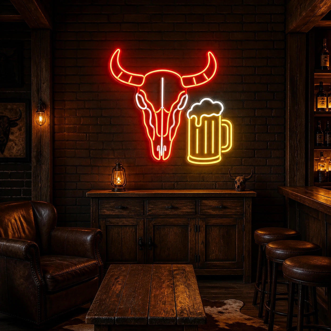 Bull Skull Beer Mug Vintage LED Neon Sign size image