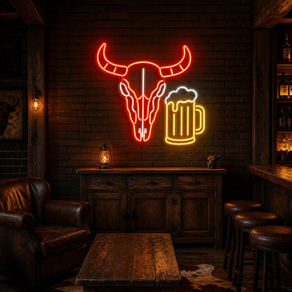 Bull Skull Beer Mug Vintage LED Neon Sign - Shineneon
