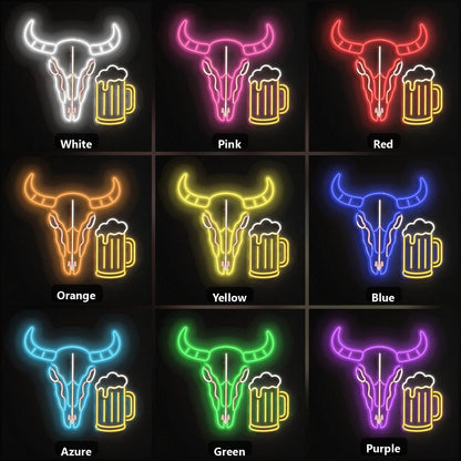 Bull Skull Beer Mug Vintage LED Neon Sign - Shineneon