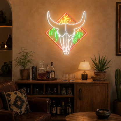 Bull Skull Cactus And Desert Sun LED Neon Sign high-converting product image