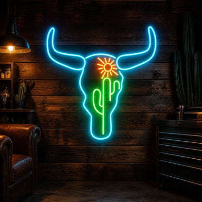 Bull Skull Cactus Sunflower Vintage LED Neon Sign high-converting product image