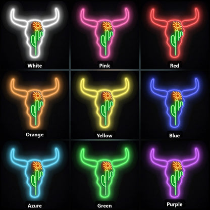 Bull Skull Cactus Sunflower Vintage LED Neon Sign color grid