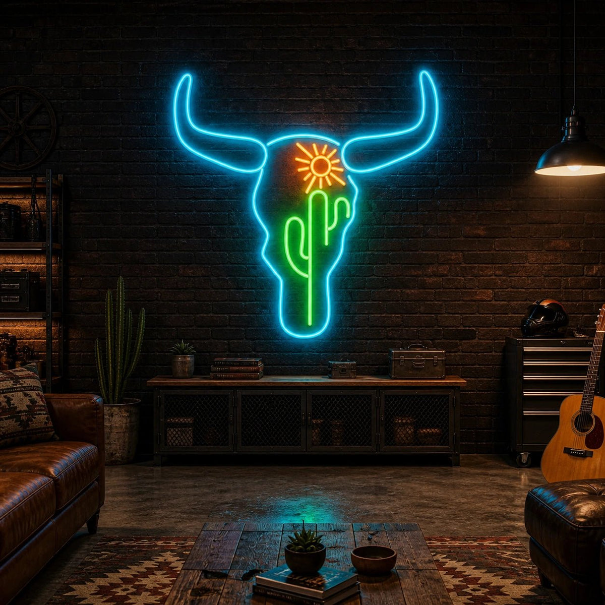Bull Skull Cactus Sunflower Vintage LED Neon Sign - Shineneon