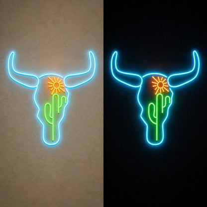 Bull Skull Cactus Sunflower Vintage LED Neon Sign - Shineneon