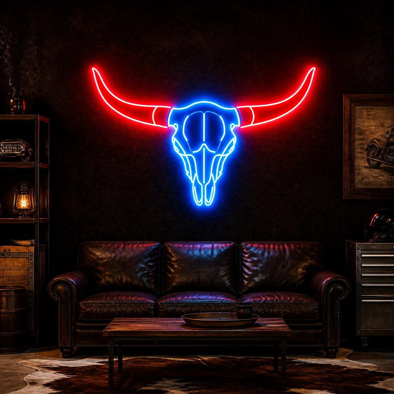 Bull Skull Living Room Wall Decor Vintage LED Neon Sign high-converting product image