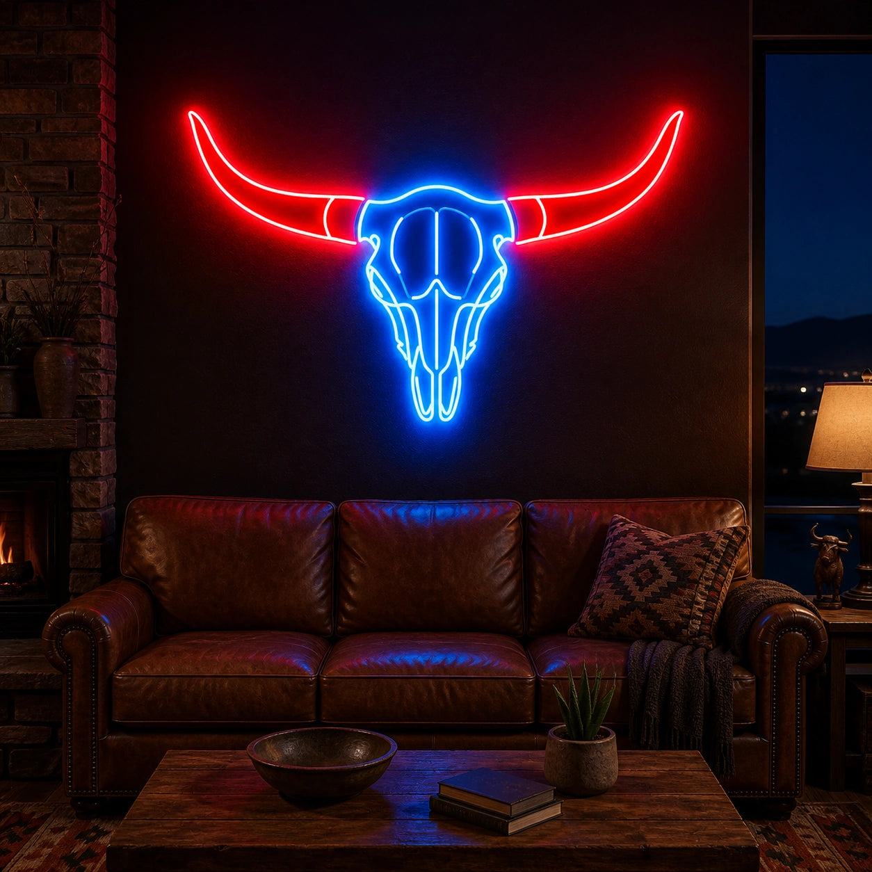 Bull Skull Living Room Wall Decor Vintage LED Neon Sign real lifestyle scene