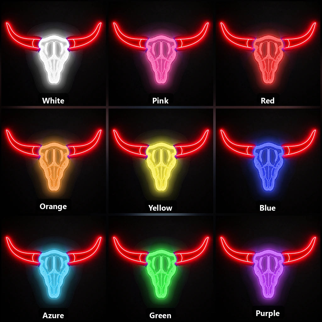 Bull Skull Living Room Wall Decor Vintage LED Neon Sign color grid