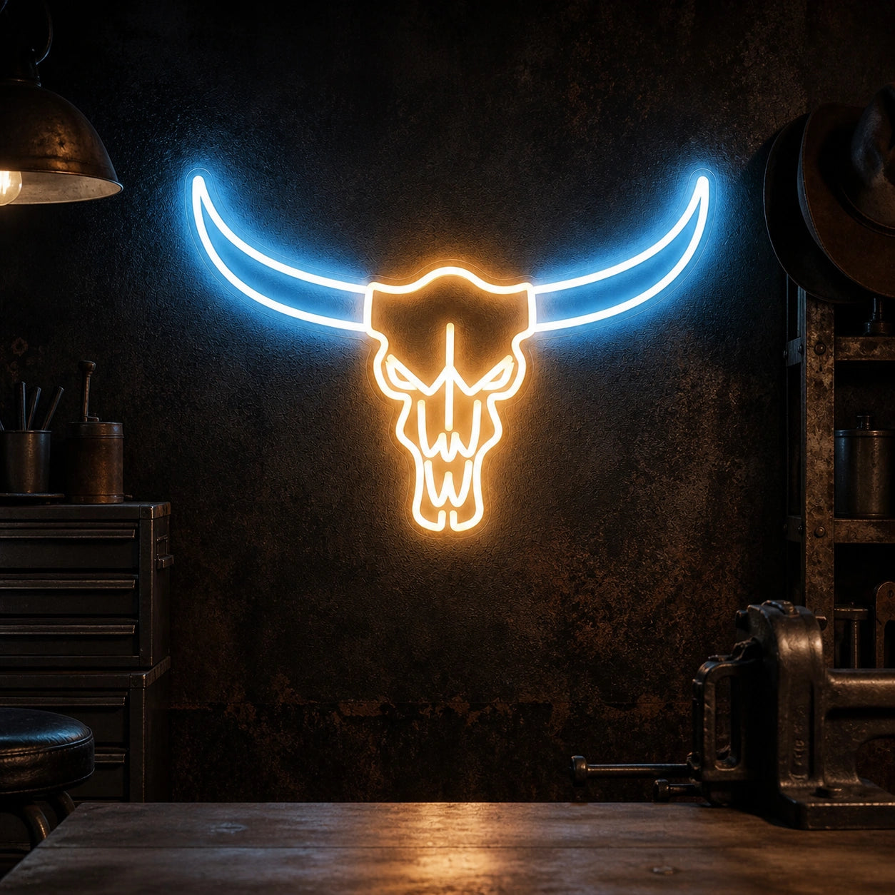 Bull Skull Long Horns Vintage LED Neon Sign high-converting product image
