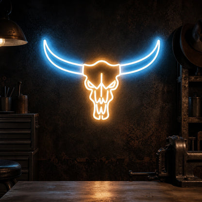 Bull Skull Long Horns Vintage LED Neon Sign high-converting product image