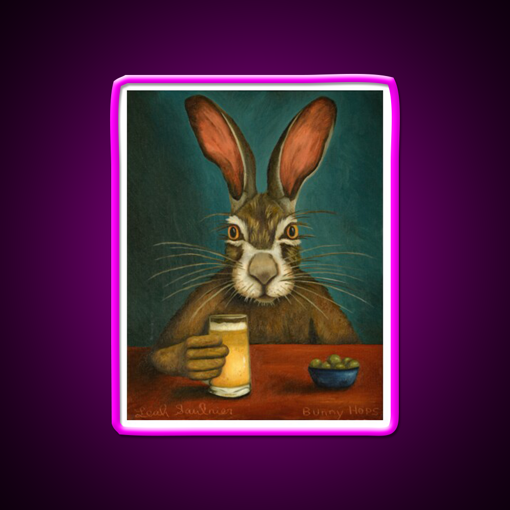 Bunny Hops Beer Bar Decor Led Neon Sign Rgb Color - Neon sign mounted on wall in room