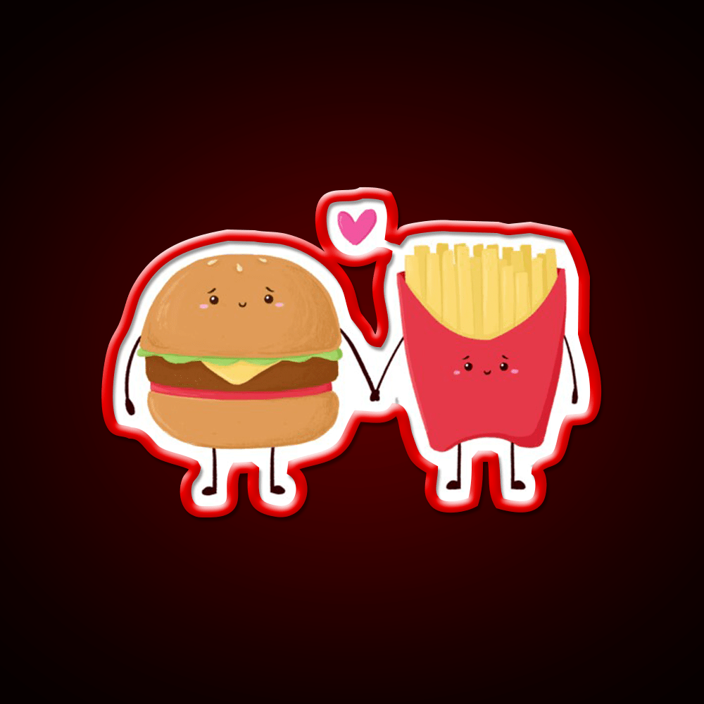 Burger And Fries Love Fast Food Led Neon Sign For Burger Place Rgb Color - Shineneon