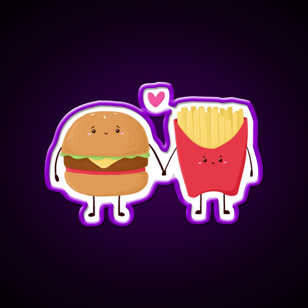 Burger And Fries Love Fast Food Led Neon Sign For Burger Place Rgb Color - Shineneon